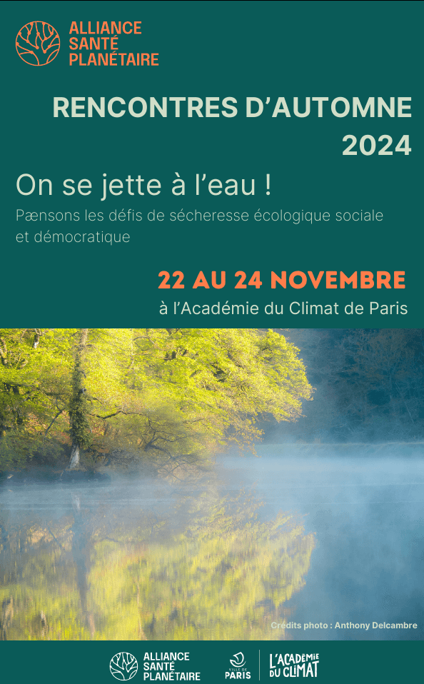 Affiche des Rencontres d'autonome 2024 de l'association Alliance Santé Planétaire se déroulant du 22 au 24 novembre à l'Académie du climat de Paris (France)